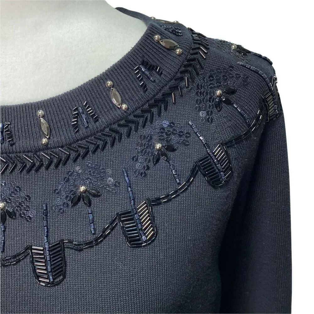 RSVP BY TALBOTS | sz L Petite Women's Pull Over Crew Beaded Jewel Yoke Sweater - Picture 5 of 7